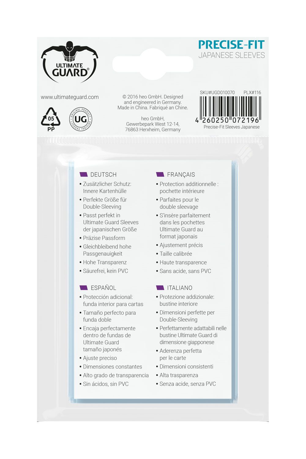 Ultimate Guard Precise-Fit Kartenhüllen Japanische Größe Transparent (100)